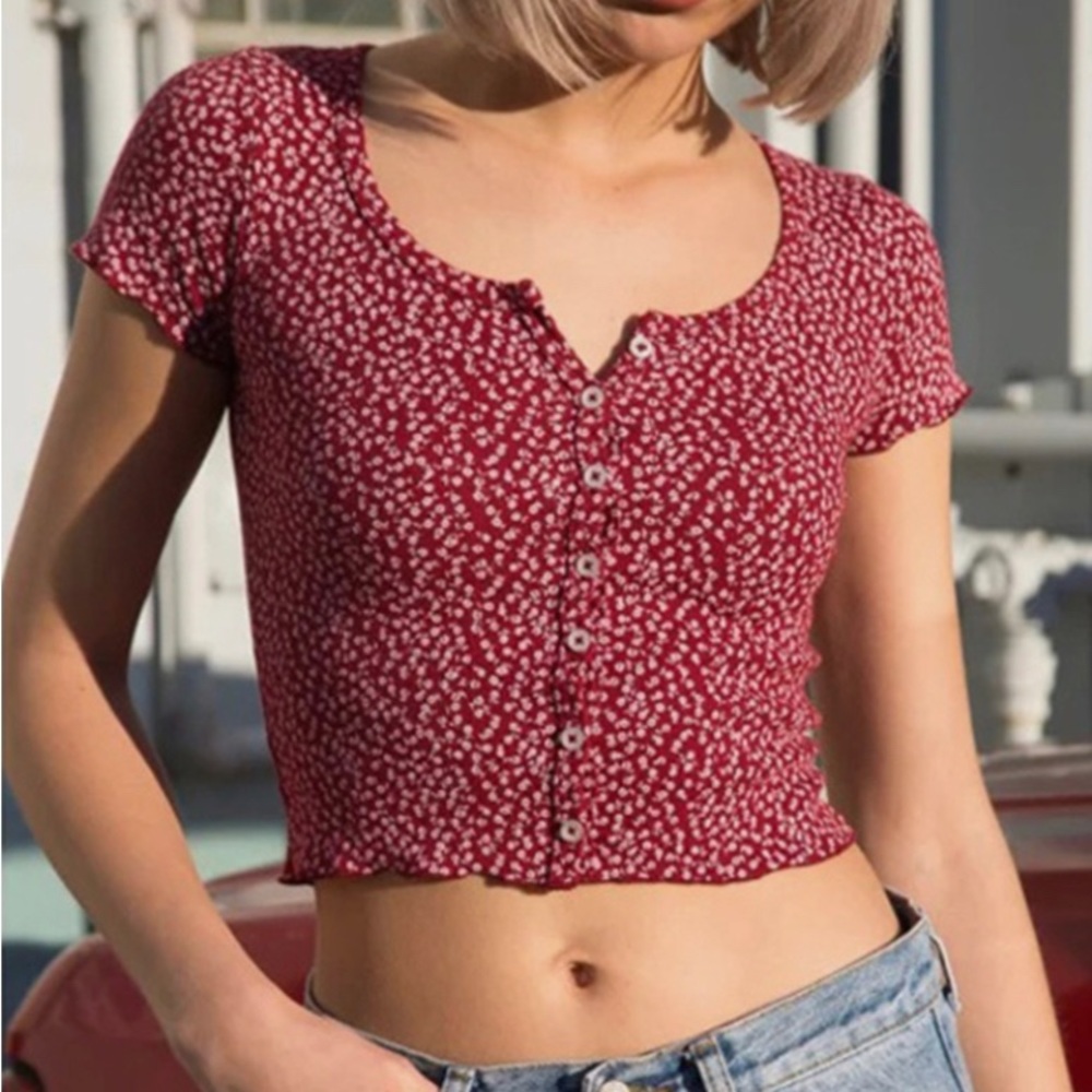 Brandy Melville red flower button up top